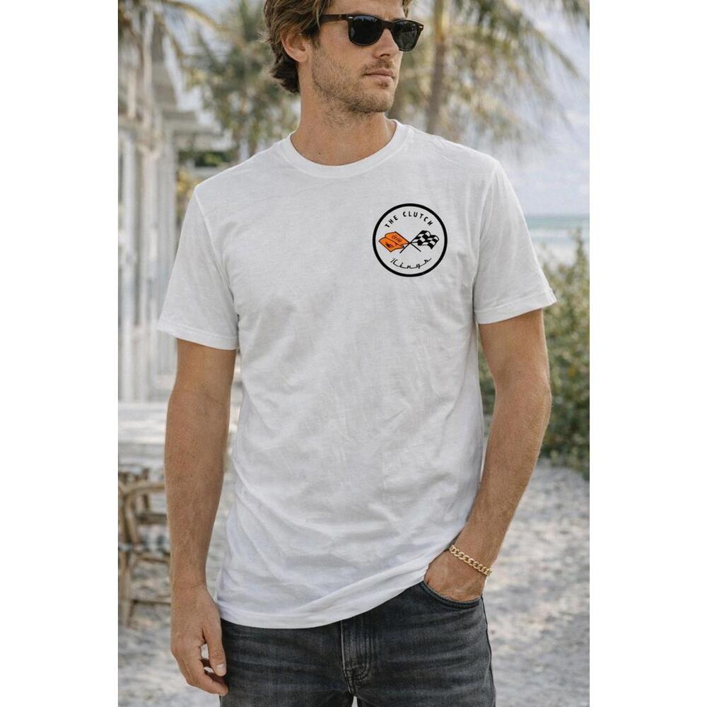 The Clutch Kings Mens White Graphic Car Racing Moto Tee Streetwear Shirt Medium